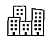 Schwarz-weißes Icon mit stilisierten Hochhäusern
